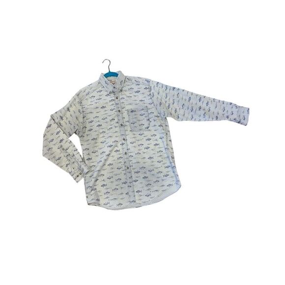 Woolrich Mens Button Up Fly Fishing Lures Outdoor USA Novelty Print Vintage | L - Picture 1 of 9